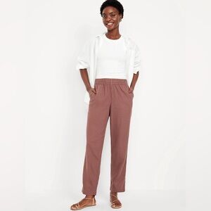 Old Navy Women’s High-Waisted Linen-Blend Straight Ankle Pants in Warm Taupe 2X
